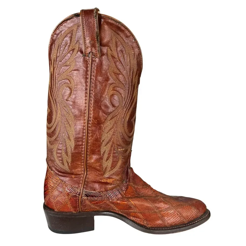 Laredo Men’s Brown Leather Snake Print Western Cowboy Boot Size US 10.5 D